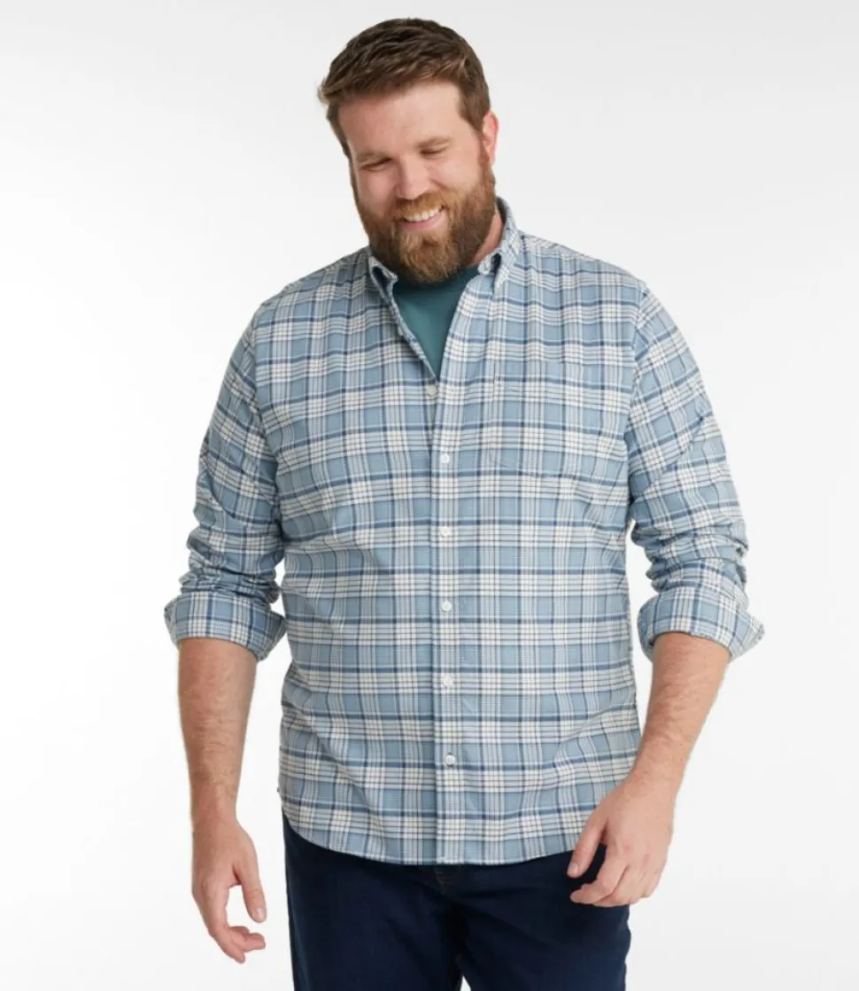 Fashion L.L.Bean "Men's Comfort Stretch Oxford Shirt, Slightly Fitted Untucked Fit, Plaid"