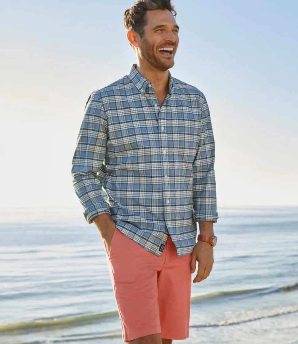 Fashion L.L.Bean "Men's Comfort Stretch Oxford Shirt, Slightly Fitted Untucked Fit, Plaid"