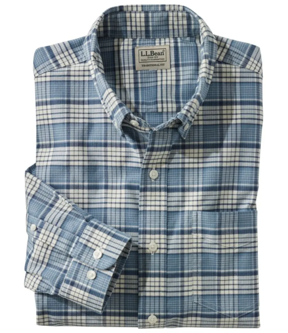 Sale L.L.Bean "Men's Comfort Stretch Oxford Shirt, Traditional Untucked Fit, Plaid"