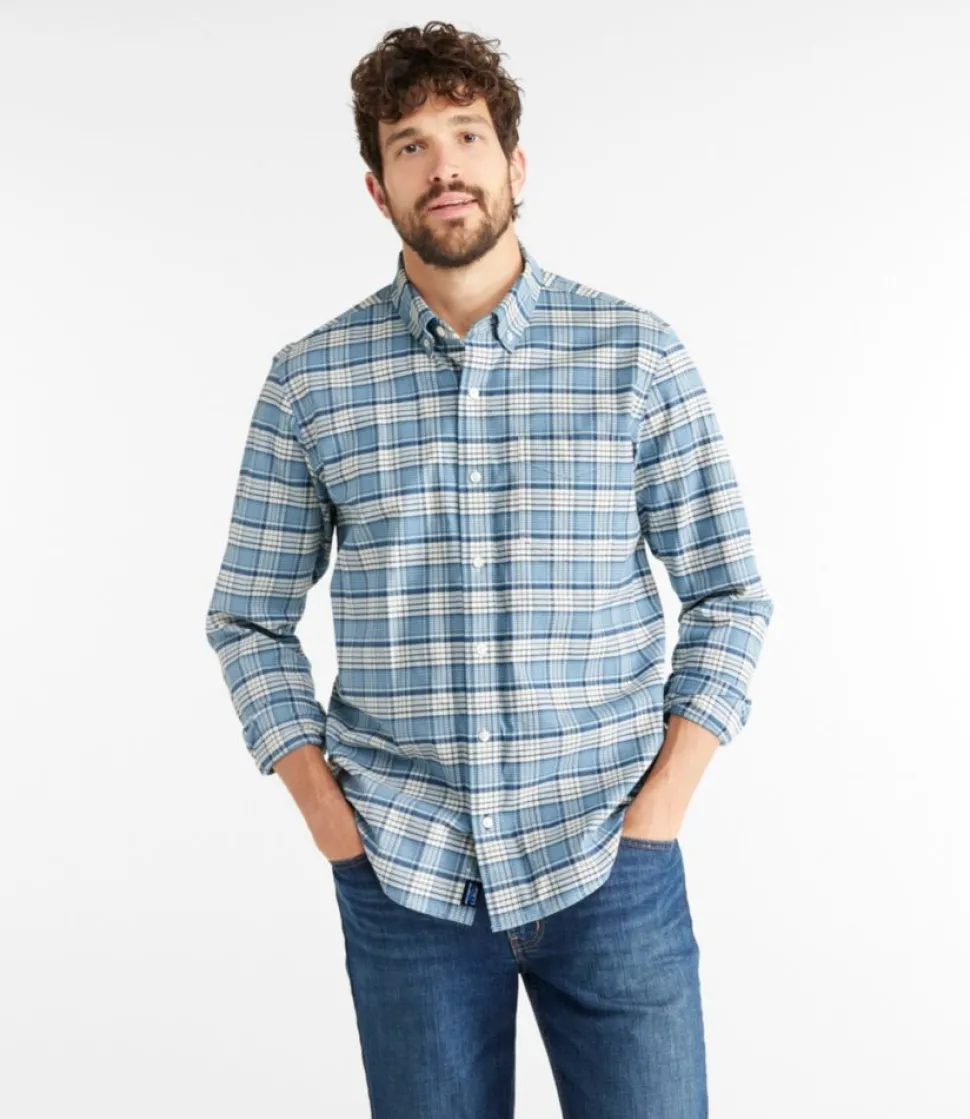 Sale L.L.Bean "Men's Comfort Stretch Oxford Shirt, Traditional Untucked Fit, Plaid"