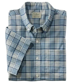 Clearance L.L.Bean "Men's Comfort Stretch Oxford, Slightly Fitted Untucked Fit, Short-Sleeve, Plaid"
