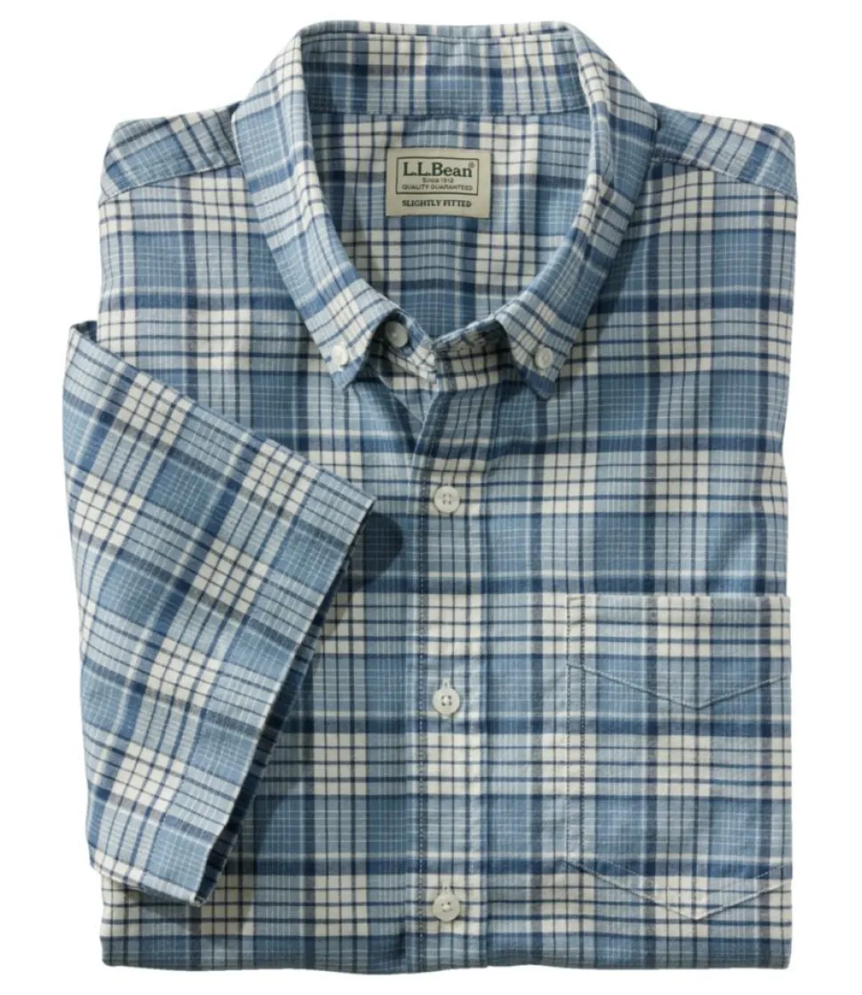 Clearance L.L.Bean "Men's Comfort Stretch Oxford, Slightly Fitted Untucked Fit, Short-Sleeve, Plaid"