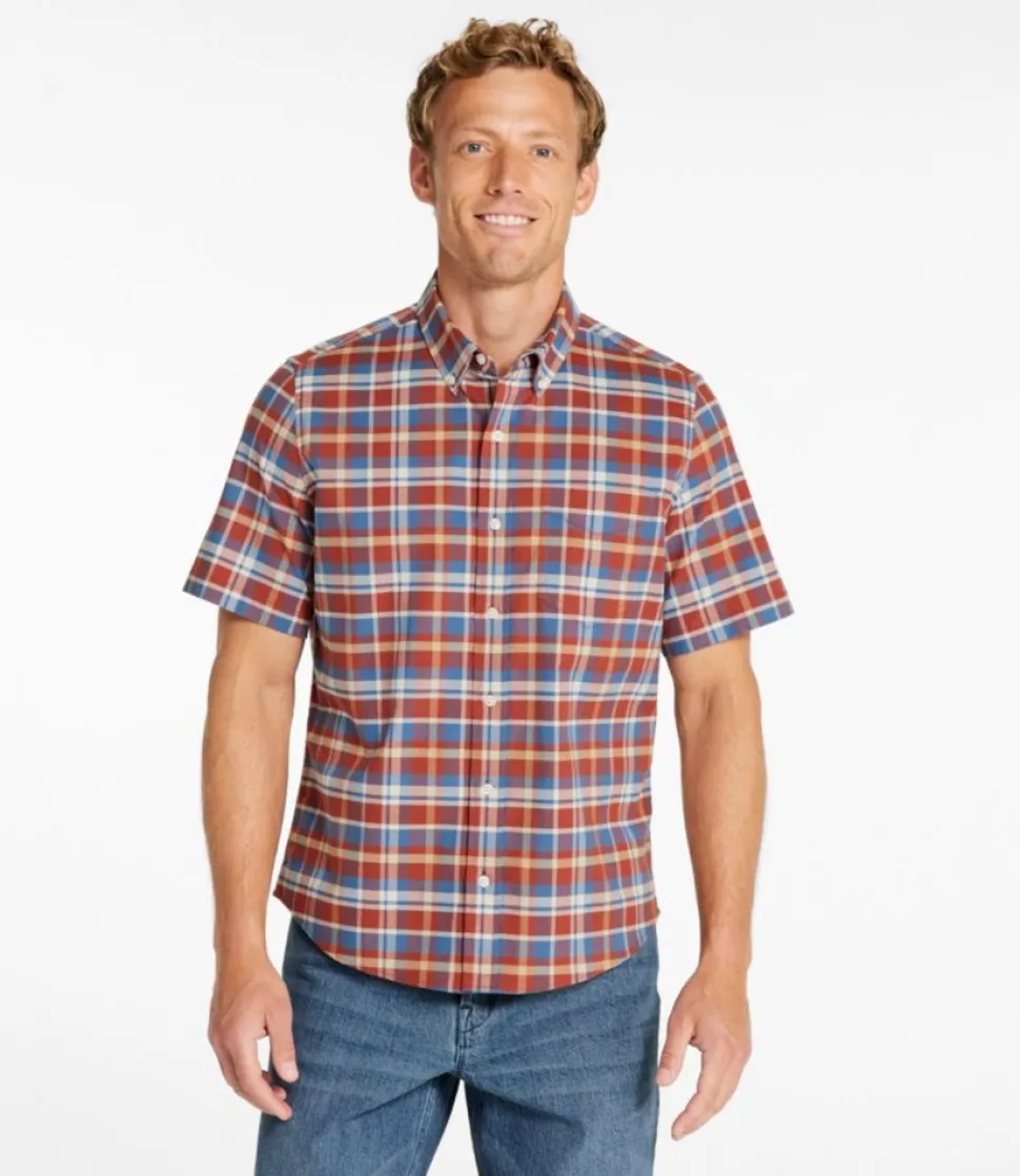 Clearance L.L.Bean "Men's Comfort Stretch Oxford, Slightly Fitted Untucked Fit, Short-Sleeve, Plaid"