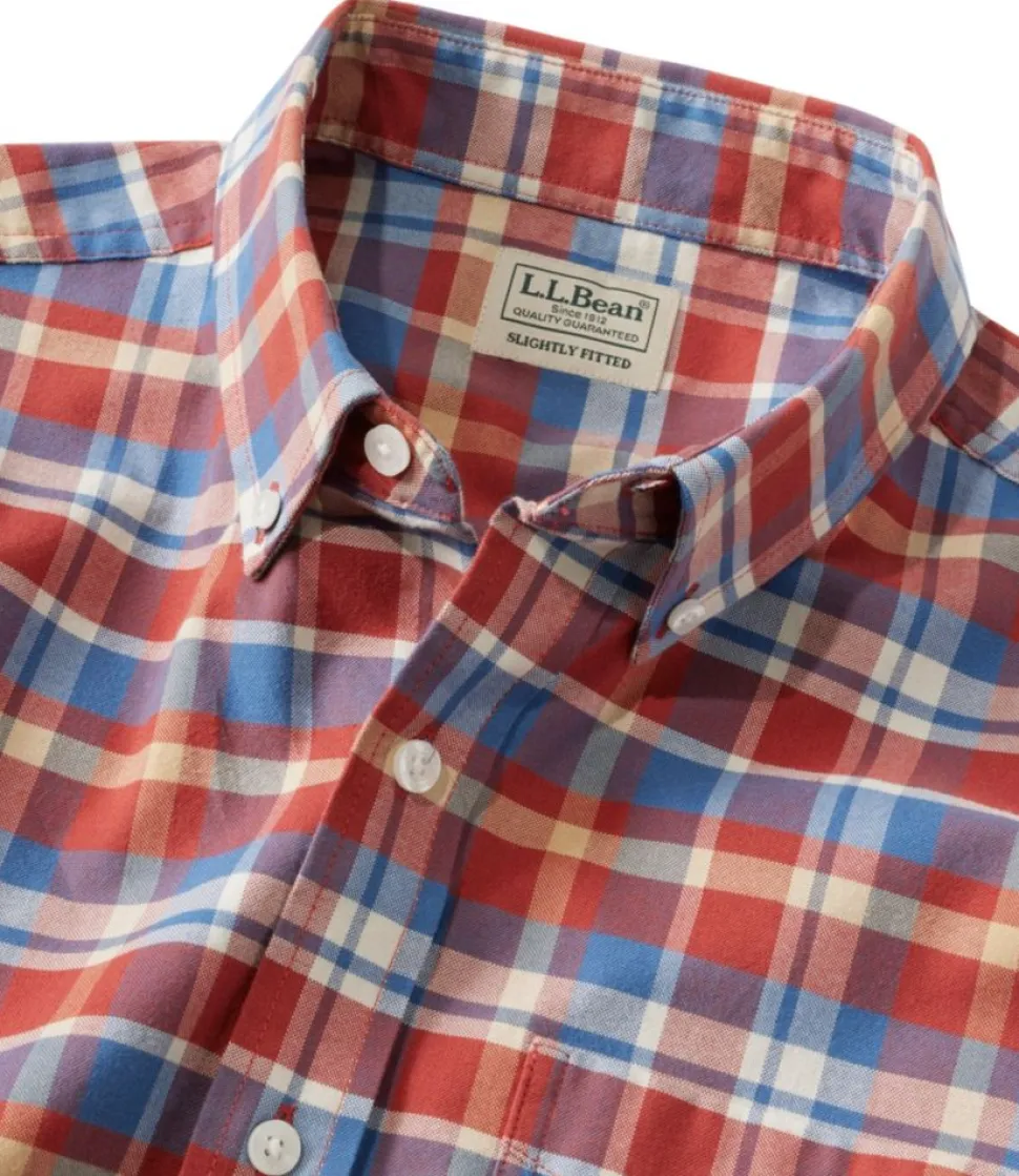 Clearance L.L.Bean "Men's Comfort Stretch Oxford, Slightly Fitted Untucked Fit, Short-Sleeve, Plaid"