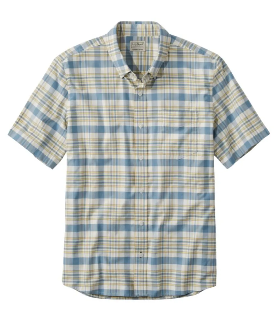 Clearance L.L.Bean "Men's Comfort Stretch Oxford, Slightly Fitted Untucked Fit, Short-Sleeve, Plaid"