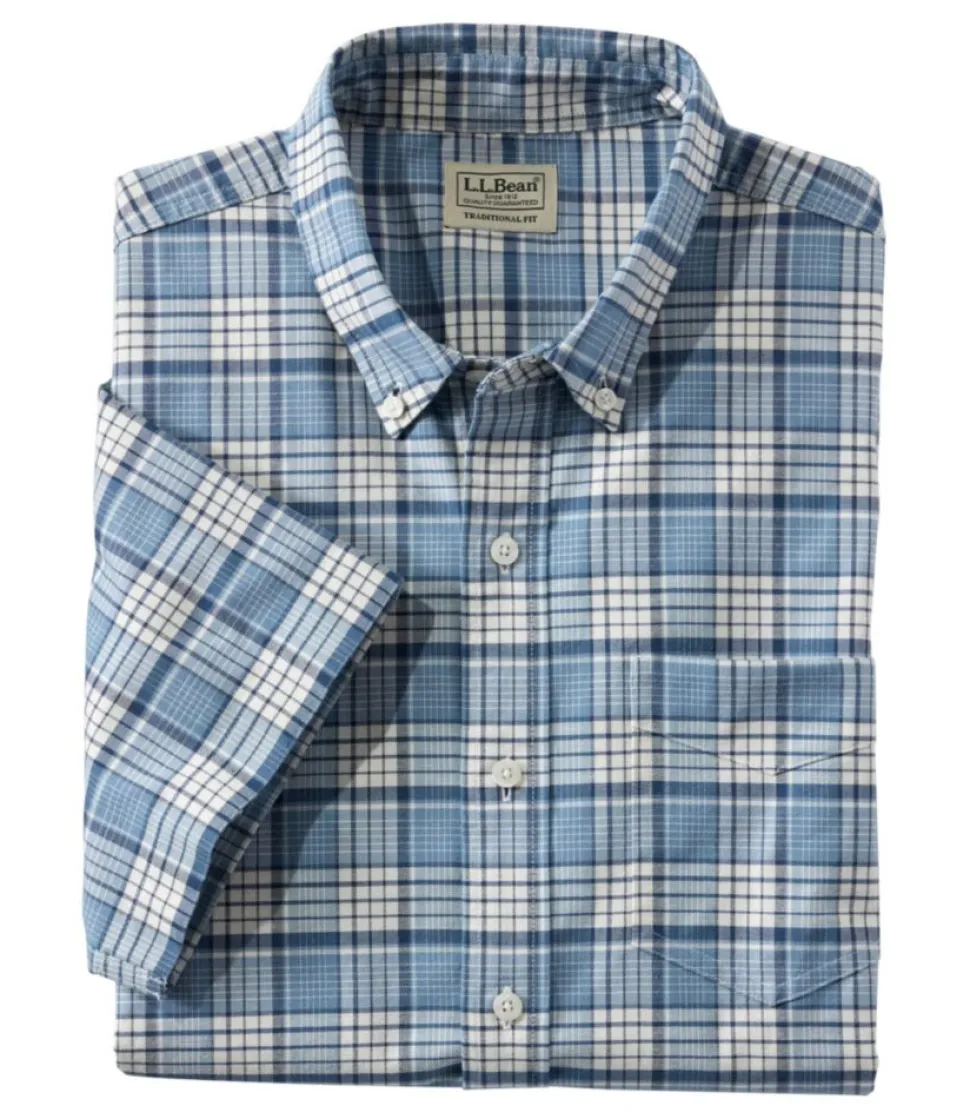 Clearance L.L.Bean "Men's Comfort Stretch Oxford, Traditional Untucked Fit, Short-Sleeve, Plaid"