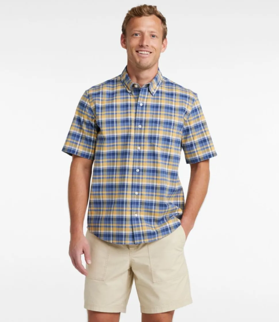 Clearance L.L.Bean "Men's Comfort Stretch Oxford, Traditional Untucked Fit, Short-Sleeve, Plaid"