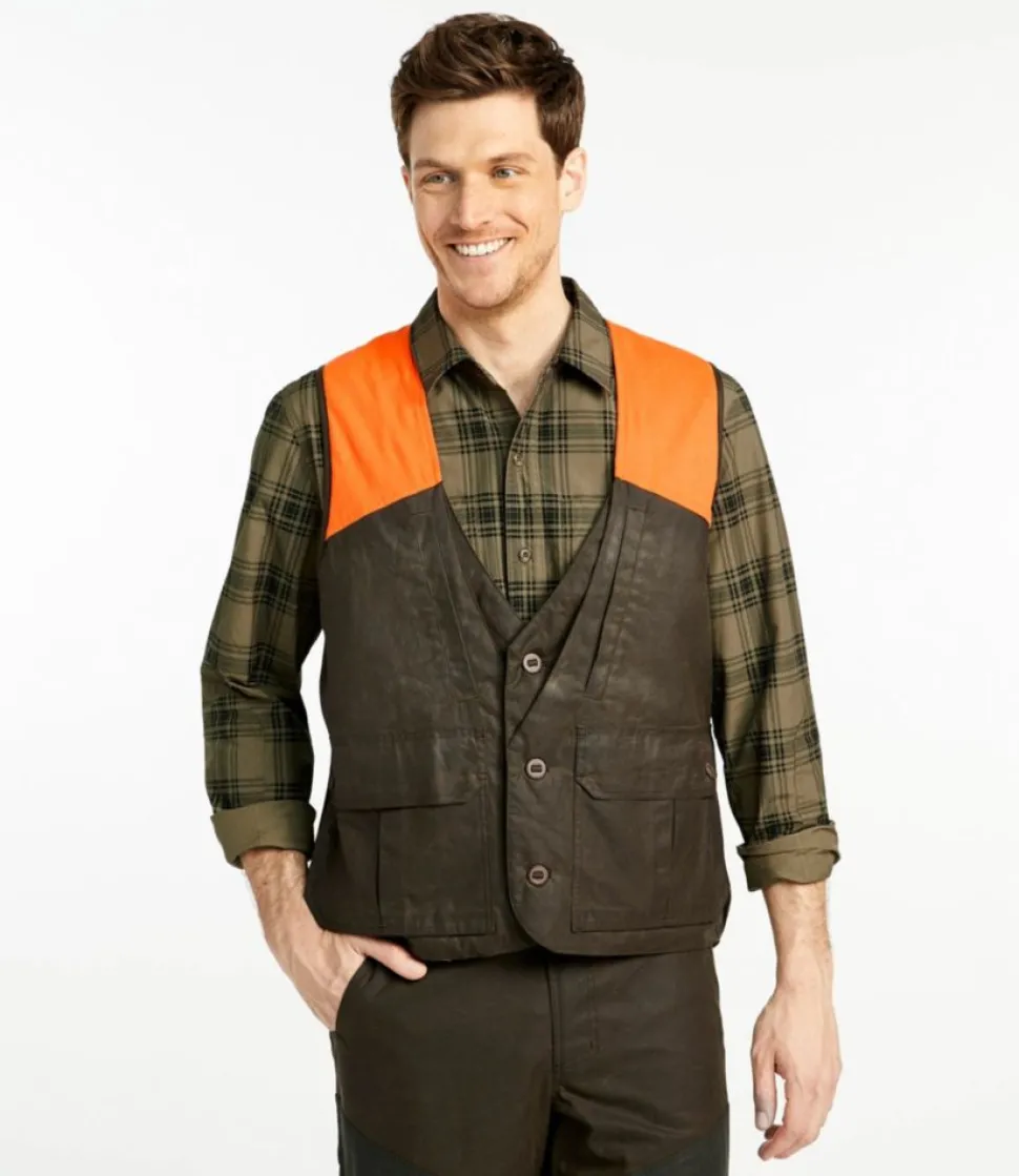Best L.L.Bean "Men's Double L Waxed-Cotton Upland Vest, Hunter Orange" OtterBrown/HunterOrange