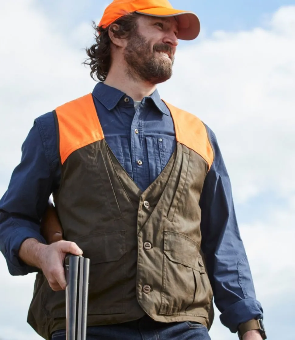 Best L.L.Bean "Men's Double L Waxed-Cotton Upland Vest, Hunter Orange" OtterBrown/HunterOrange