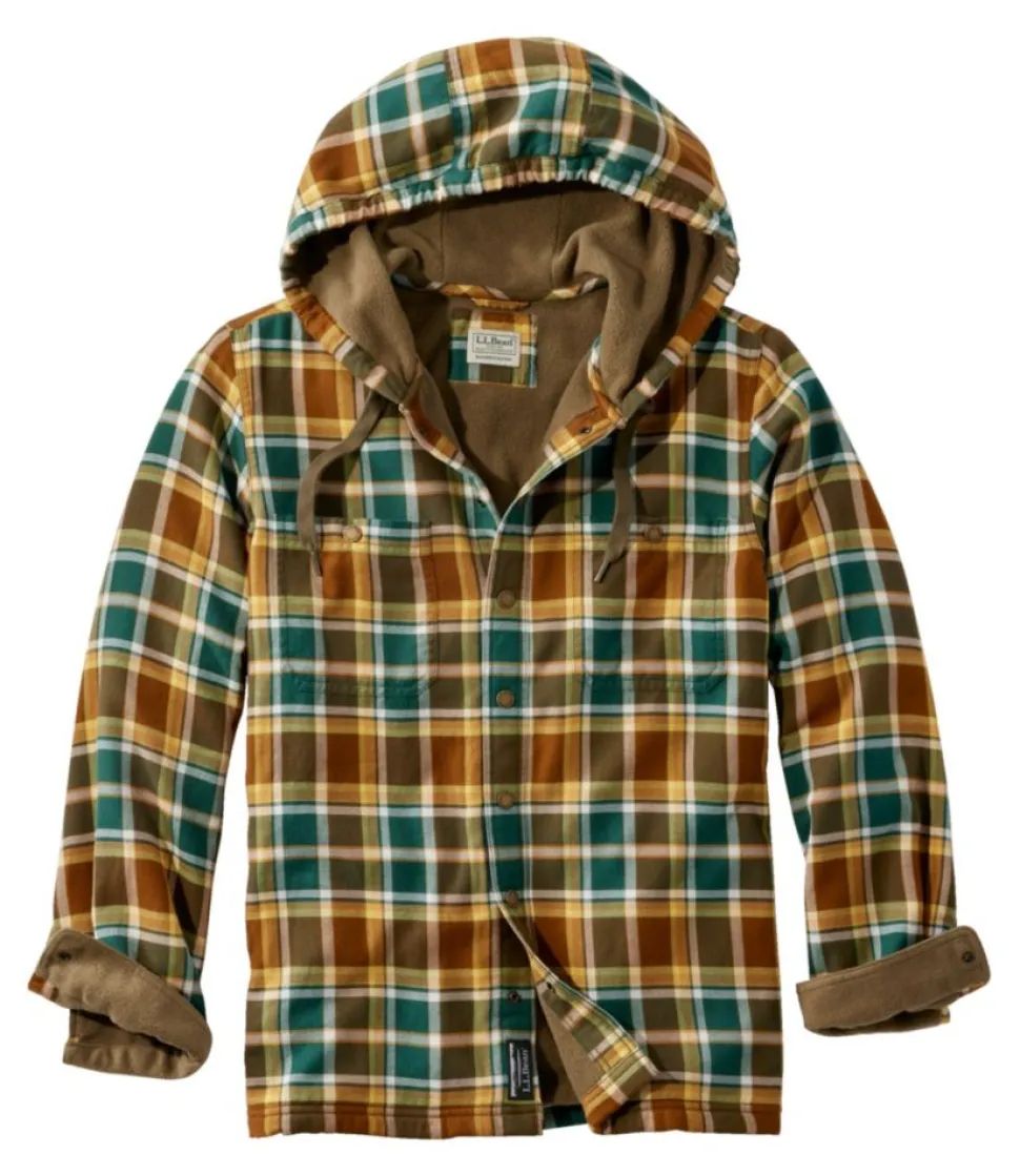 Cheap L.L.Bean "Men's Fleece-Lined Flannel Shirt, Hooded Snap Front, Slightly Fitted"