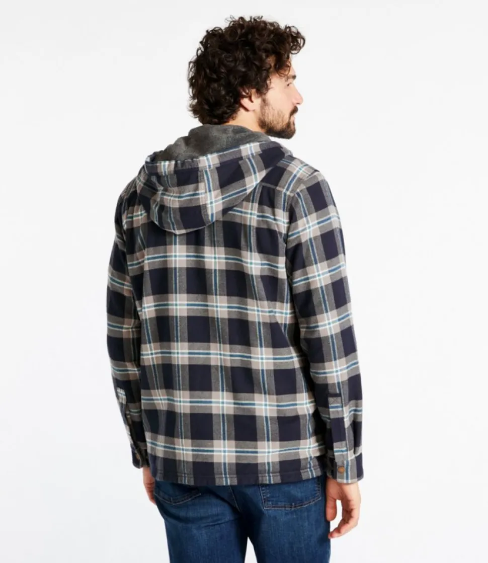 Cheap L.L.Bean "Men's Fleece-Lined Flannel Shirt, Hooded Snap Front, Slightly Fitted"