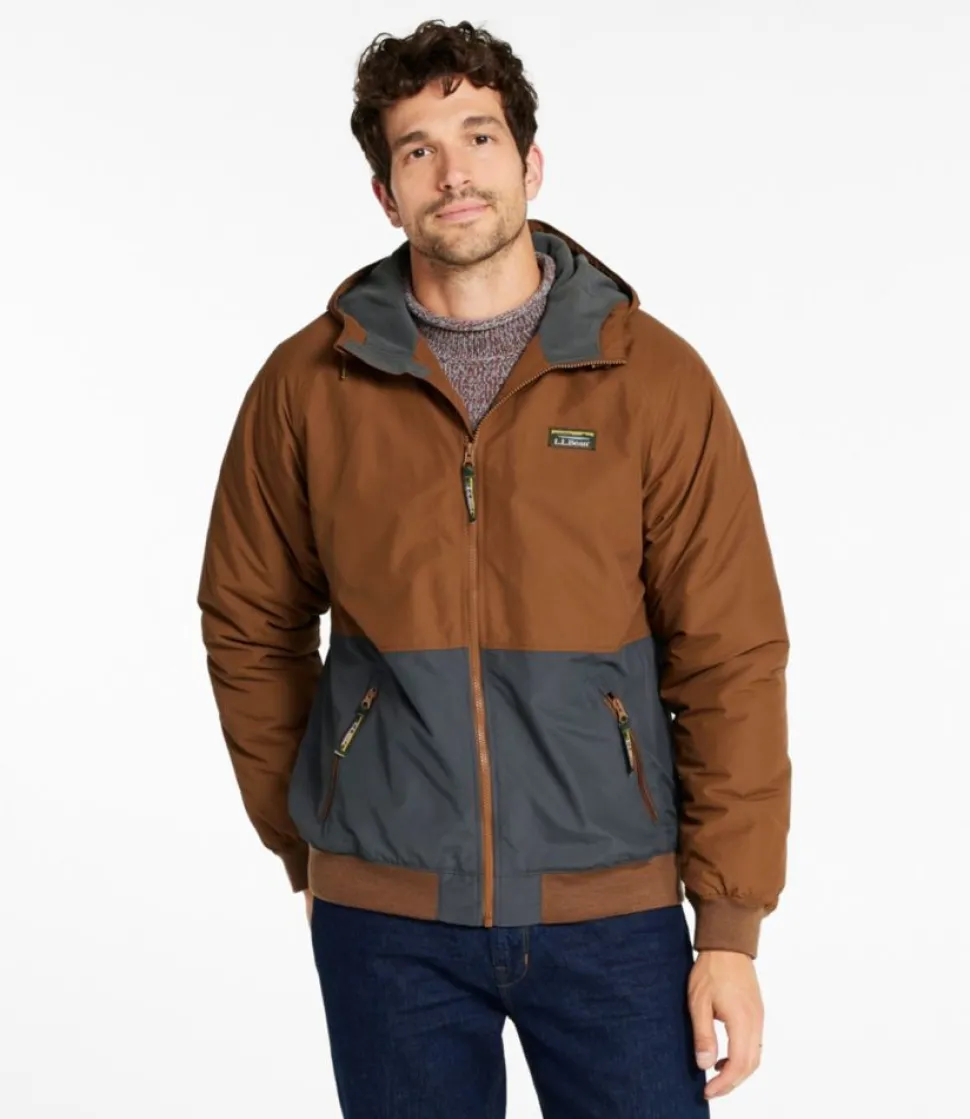 Sale L.L.Bean "Men's Insulated 3-Season Bomber Hooded Jacket, Colorblock" Hazelnut/AlloyGray