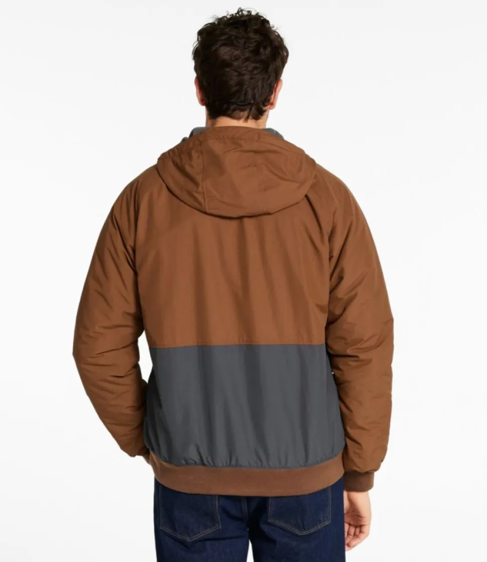 Sale L.L.Bean "Men's Insulated 3-Season Bomber Hooded Jacket, Colorblock" Hazelnut/AlloyGray