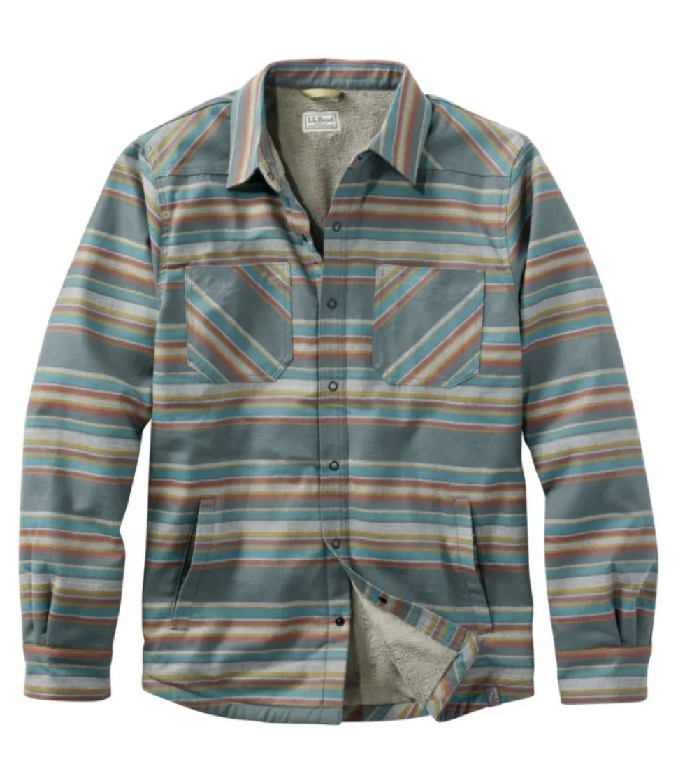 Best Sale L.L.Bean "Men's Katahdin Performance Flannel Shirt-Jacket, Hi-Pile Fleece-Lined Stripe" BalsamStripe