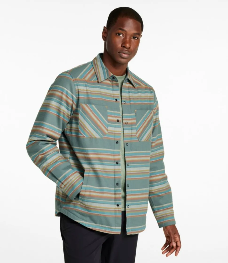 Best Sale L.L.Bean "Men's Katahdin Performance Flannel Shirt-Jacket, Hi-Pile Fleece-Lined Stripe" BalsamStripe
