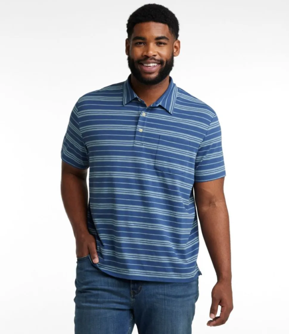 Discount L.L.Bean "Men's Lakewashed Performance Polo, Short-Sleeve, Stripe" BrightMariner