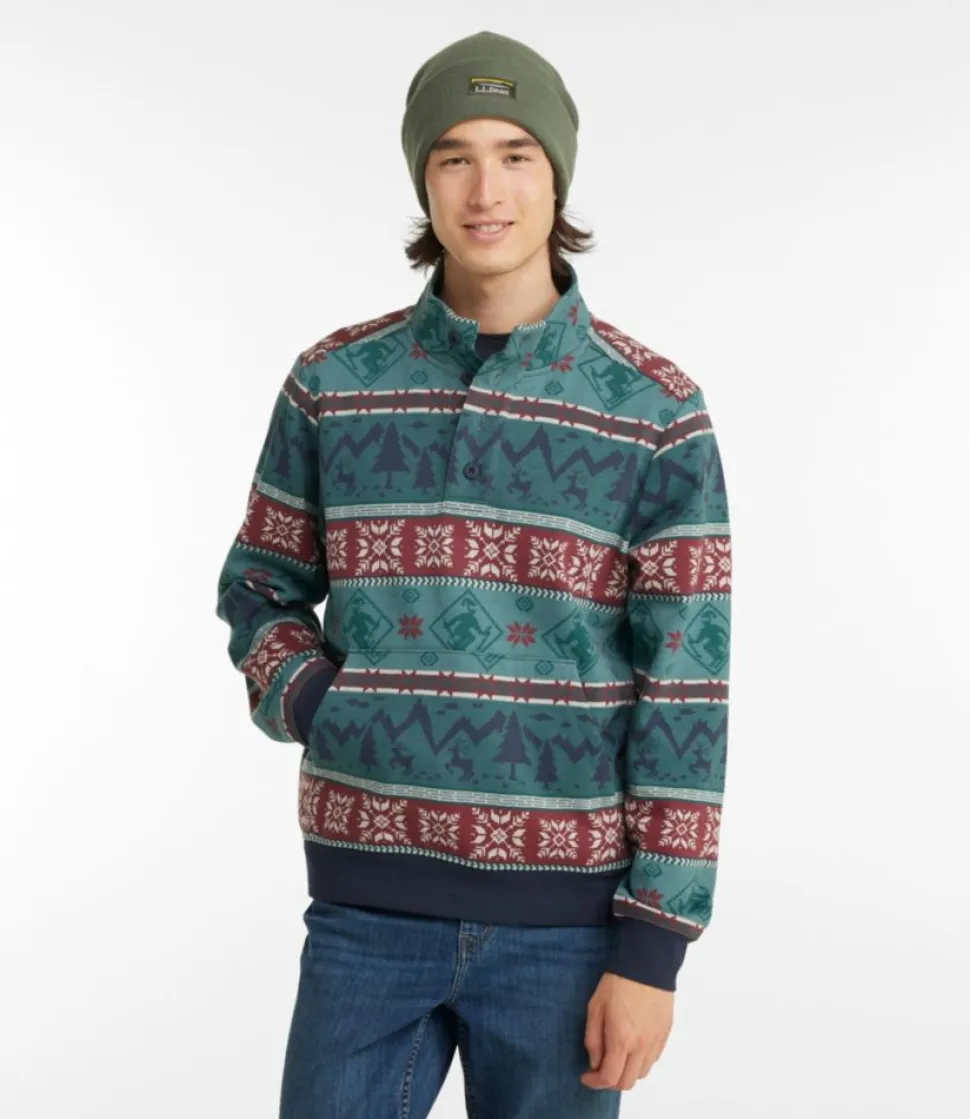 Sale L.L.Bean "Men's 1912 Sweatshirt, Button-Mock, Print" BurgundyFairIsle
