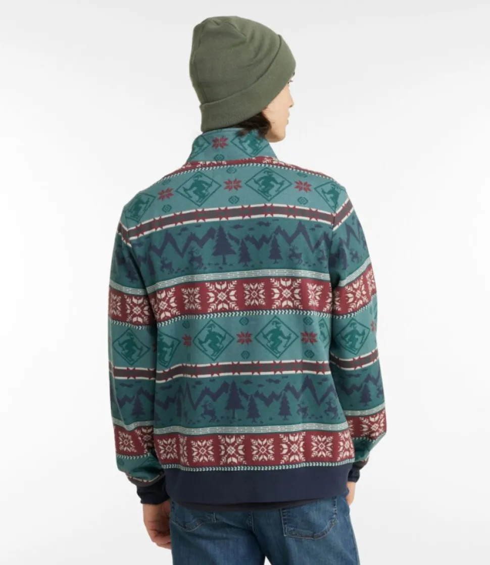 Sale L.L.Bean "Men's 1912 Sweatshirt, Button-Mock, Print" BurgundyFairIsle