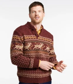 Shop L.L.Bean "Men's Classic Ragg Wool Fair Isle Henley Sweater" BurgundyBrown