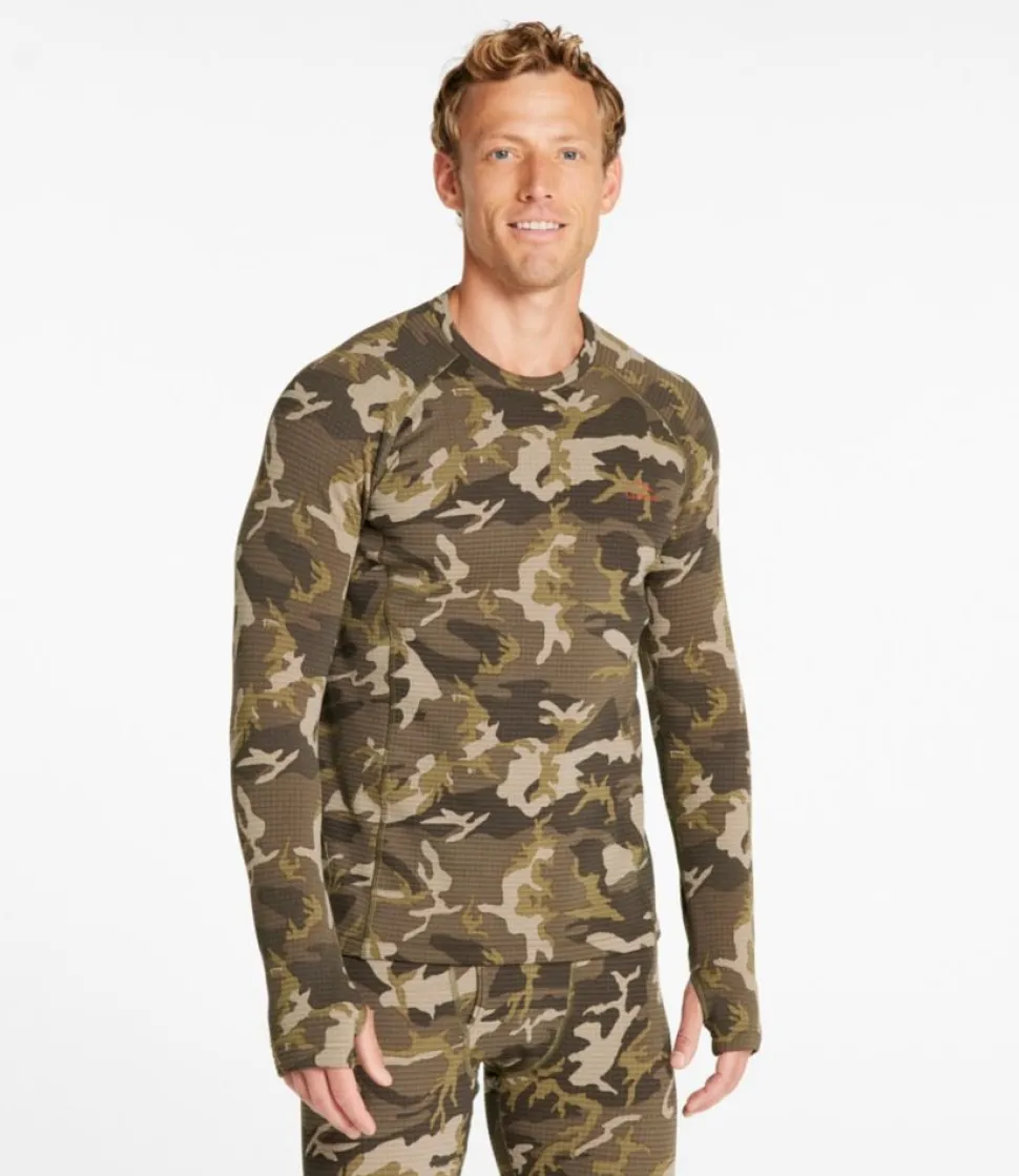 Cheap L.L.Bean "Men's Heavyweight Base Layer Crew Top, Print" KelpGreenCamo