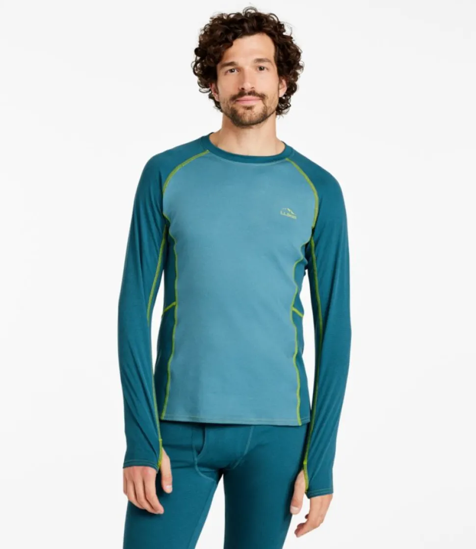 Best L.L.Bean "Men's Midweight Base Layer Crew, Long-Sleeve Color Block" MallardTeal