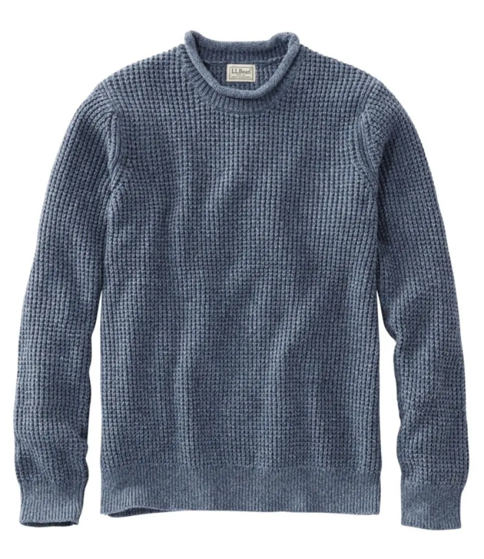 New L.L.Bean "Men's Organic Cotton Waffle Sweater, Rollneck Crew"