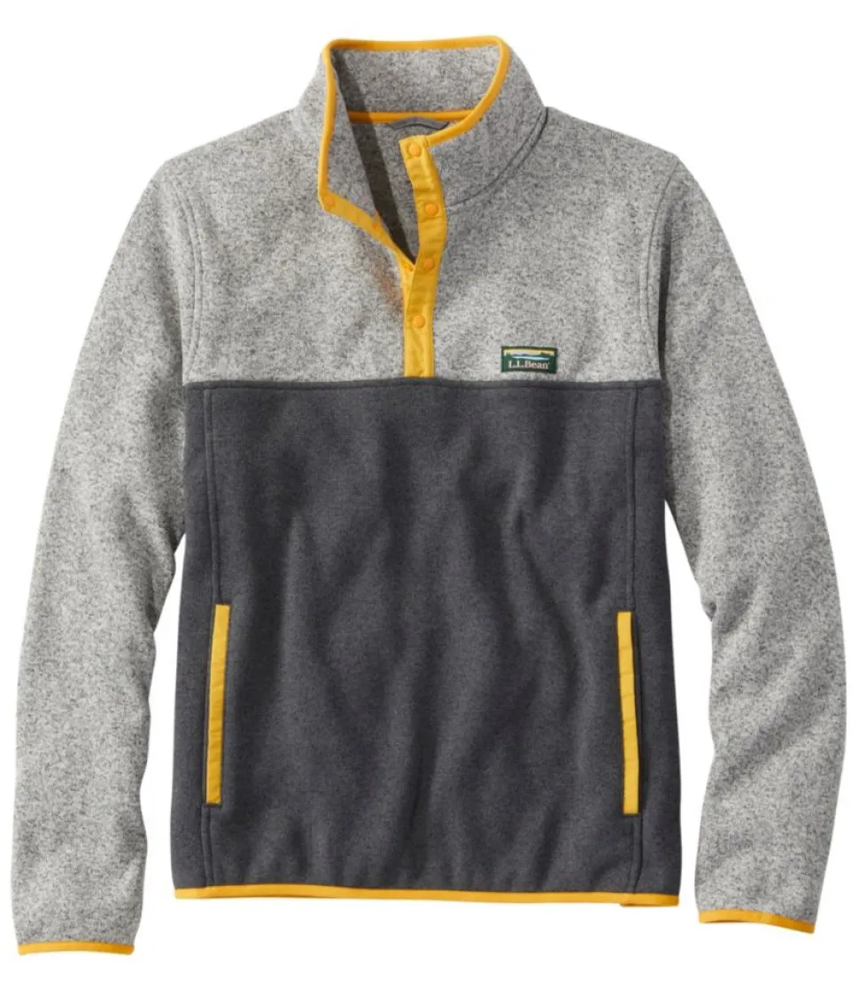 Hot L.L.Bean "Men's Sweater Fleece Pullover, Colorblock" DarkMarineBlue/CadetBlue