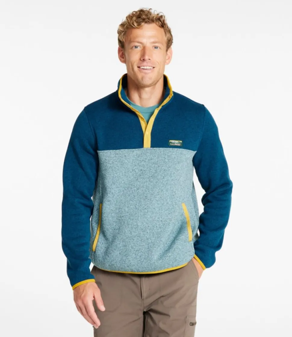 Hot L.L.Bean "Men's Sweater Fleece Pullover, Colorblock" DarkMarineBlue/CadetBlue