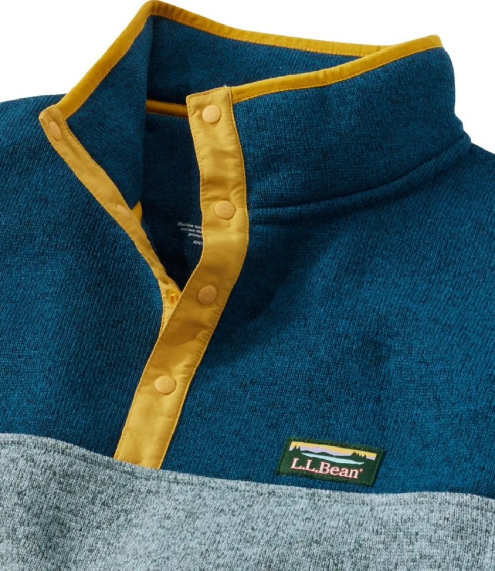 Hot L.L.Bean "Men's Sweater Fleece Pullover, Colorblock" DarkMarineBlue/CadetBlue