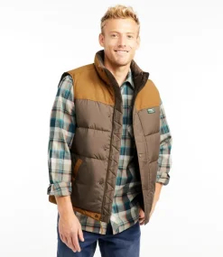 New L.L.Bean "Men's Mountain Classic Down Vest, Colorblock" DarkCinder/Saddle