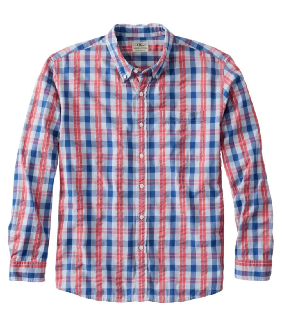Clearance L.L.Bean "Men's Organic Cotton Seersucker Shirt, Long-Sleeve, Traditional Fit, Plaid"