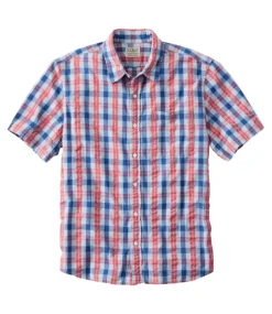 Best L.L.Bean "Men's Organic Cotton Seersucker Shirt, Short-Sleeve, Slightly Fitted, Plaid"