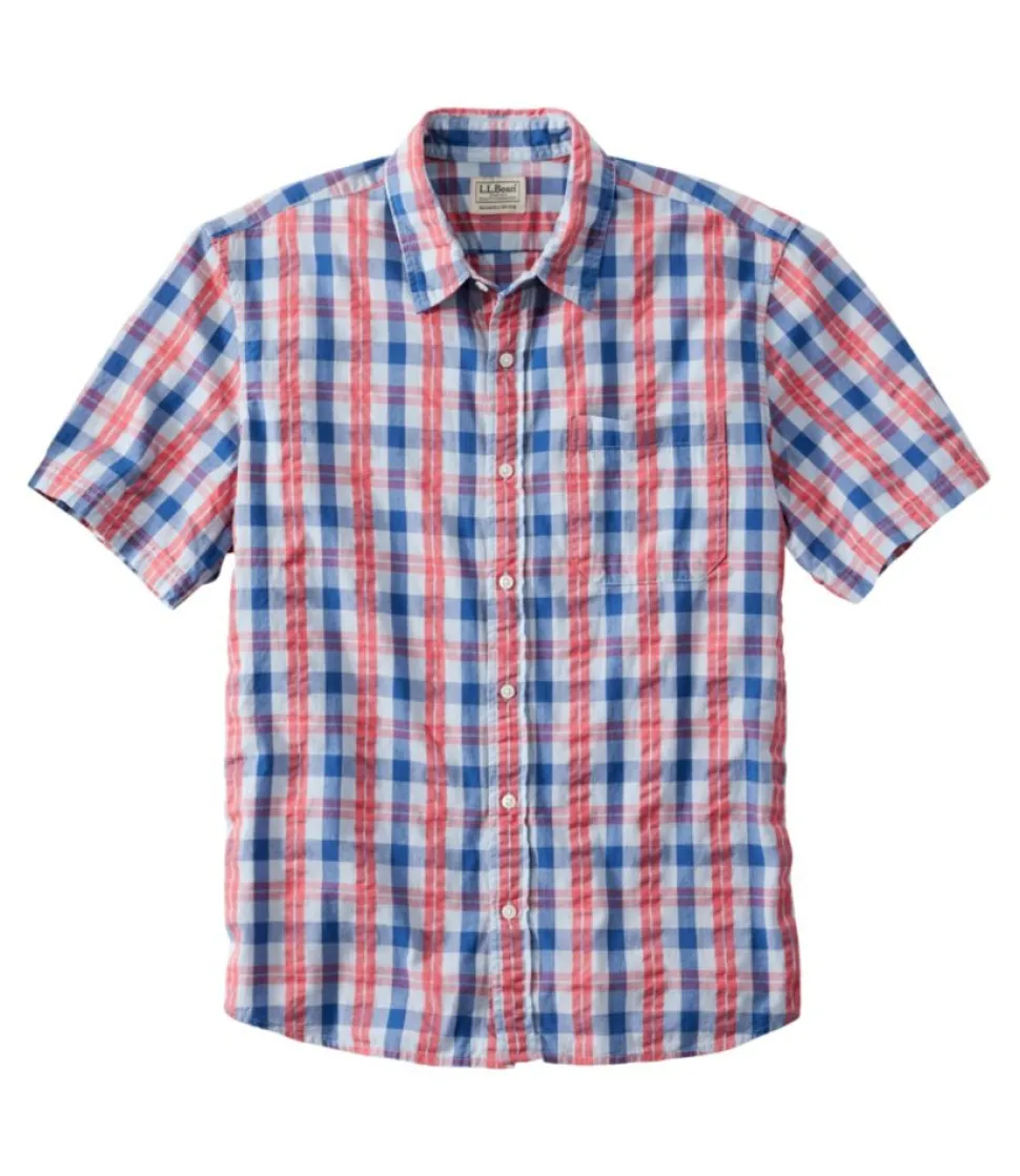 Best L.L.Bean "Men's Organic Cotton Seersucker Shirt, Short-Sleeve, Slightly Fitted, Plaid"