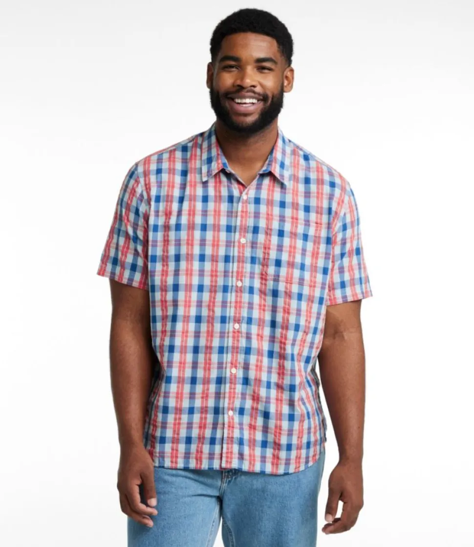Best L.L.Bean "Men's Organic Cotton Seersucker Shirt, Short-Sleeve, Slightly Fitted, Plaid"