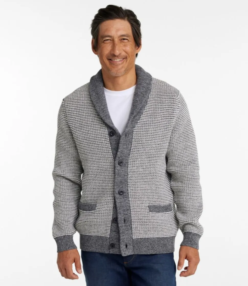 Best L.L.Bean "Men's Organic Cotton Sweater, Cardigan, Stripe" GrayHeather/PaleKhaki