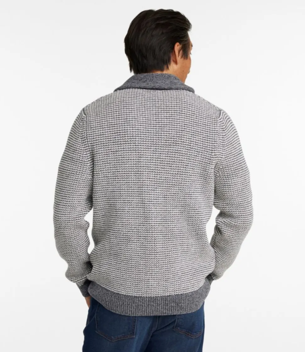 Best L.L.Bean "Men's Organic Cotton Sweater, Cardigan, Stripe" GrayHeather/PaleKhaki