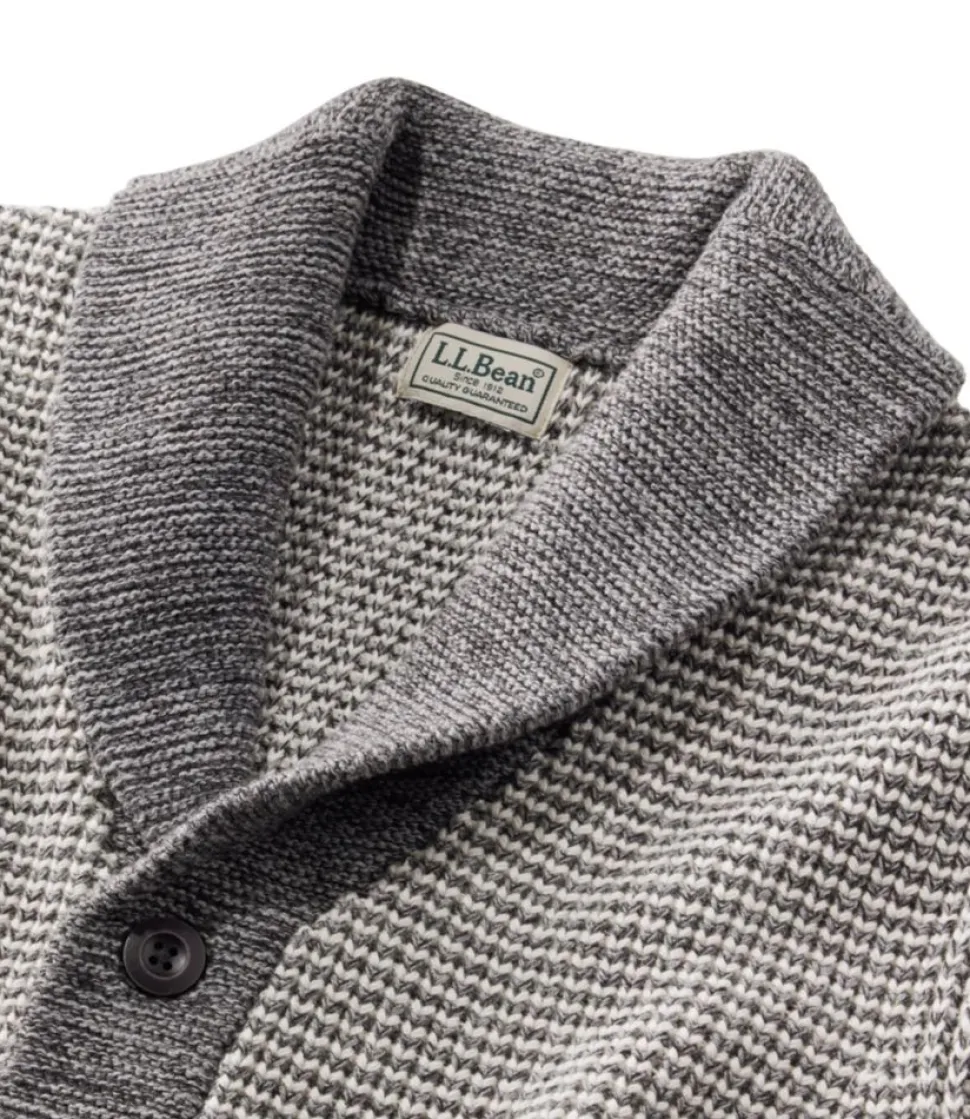 Best L.L.Bean "Men's Organic Cotton Sweater, Cardigan, Stripe" GrayHeather/PaleKhaki