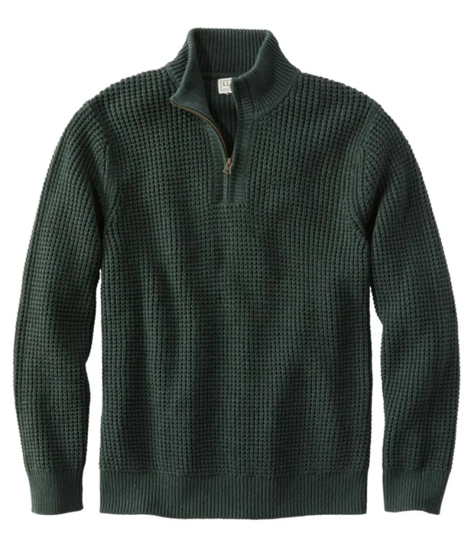 Cheap L.L.Bean "Men's Organic Cotton Waffle Sweater, Quarter Zip"
