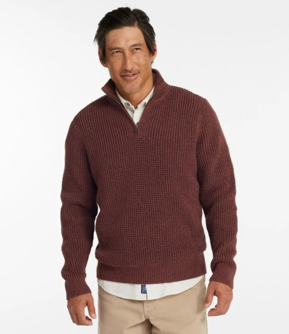 Cheap L.L.Bean "Men's Organic Cotton Waffle Sweater, Quarter Zip"