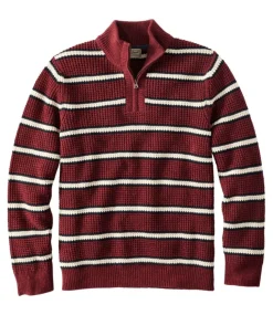 Cheap L.L.Bean "Men's Organic Cotton Waffle Sweater, Quarter Zip, Stripe"
