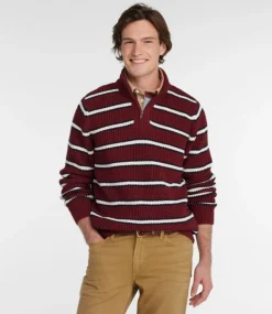 Cheap L.L.Bean "Men's Organic Cotton Waffle Sweater, Quarter Zip, Stripe"