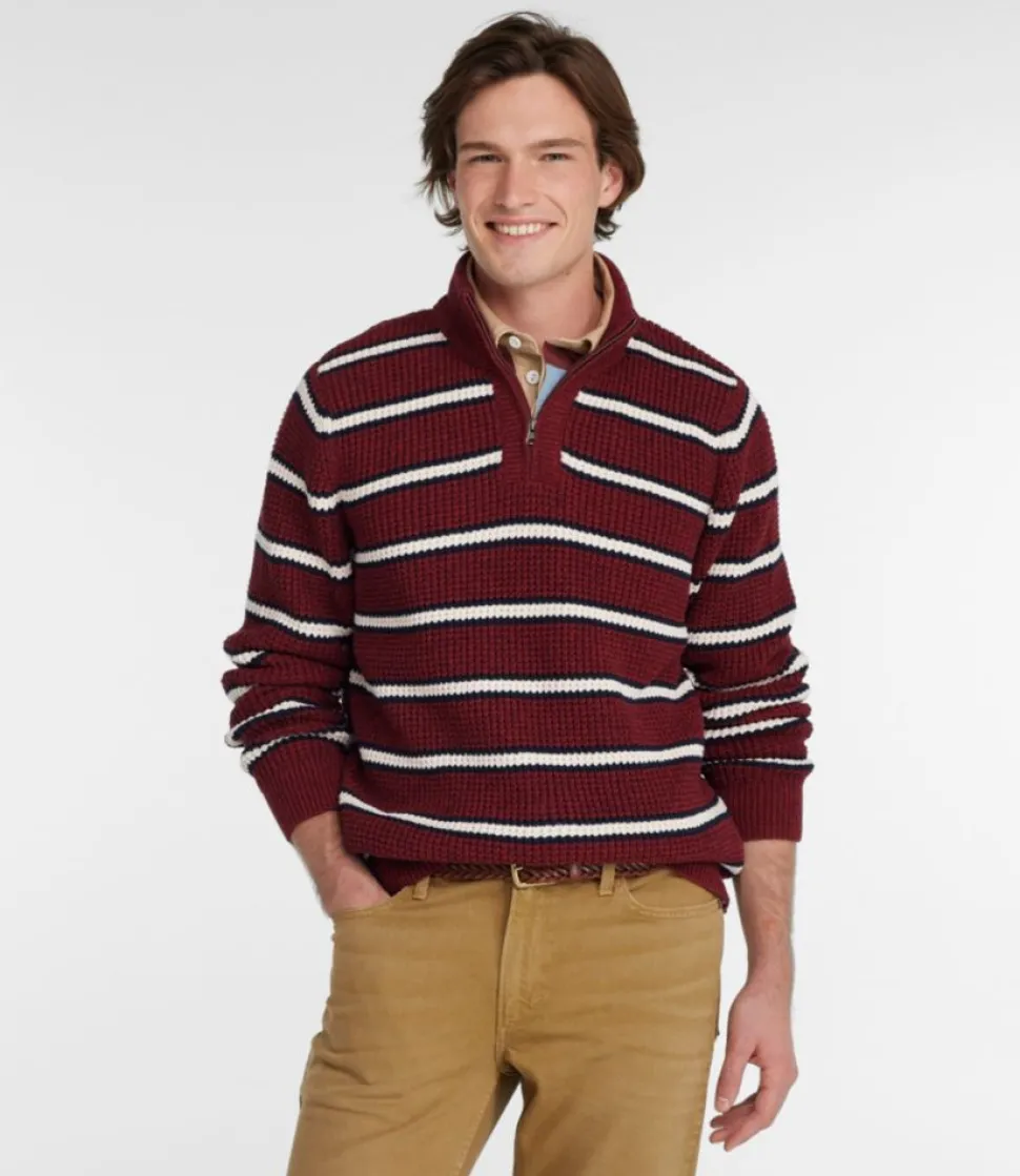 Cheap L.L.Bean "Men's Organic Cotton Waffle Sweater, Quarter Zip, Stripe"