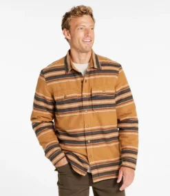 Clearance L.L.Bean "Men's PrimaLoft Lined Chamois Shirt Jac, Traditional Untucked Fit, Stripe" BarleyMulti