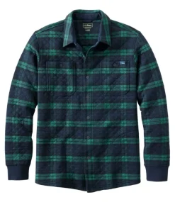 Discount L.L.Bean "Men's Quilted Sweatshirts, Snap Overshirt, Plaid" Blackwatch