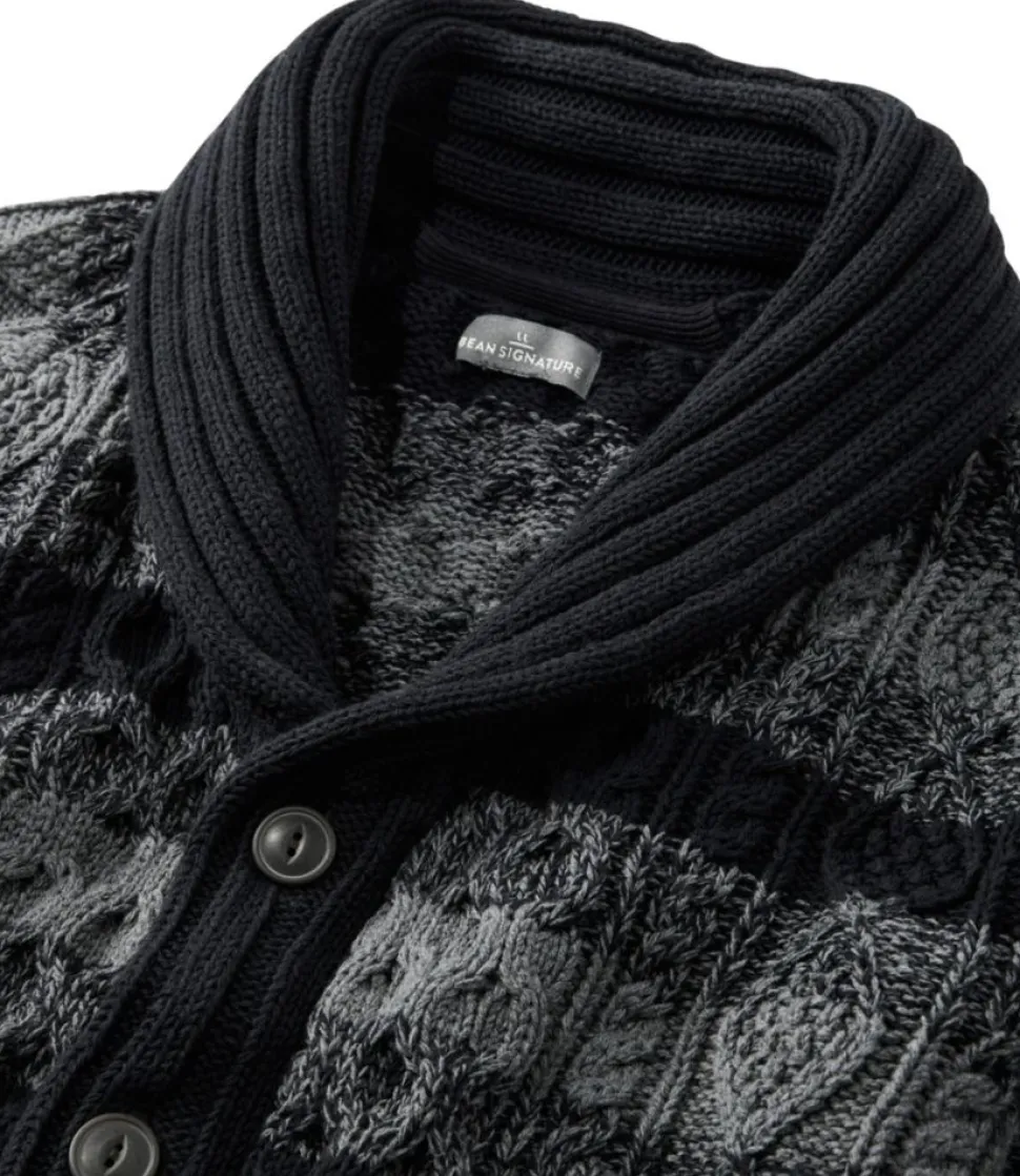 New L.L.Bean "Men's Signature Cotton Fisherman Sweater, Shawl-Collar Cardigan, Stripe" FadedBlackStripe