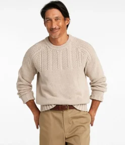 Sale L.L.Bean "Men's Signature Cotton Fisherman Sweater, Yoke Crewneck"