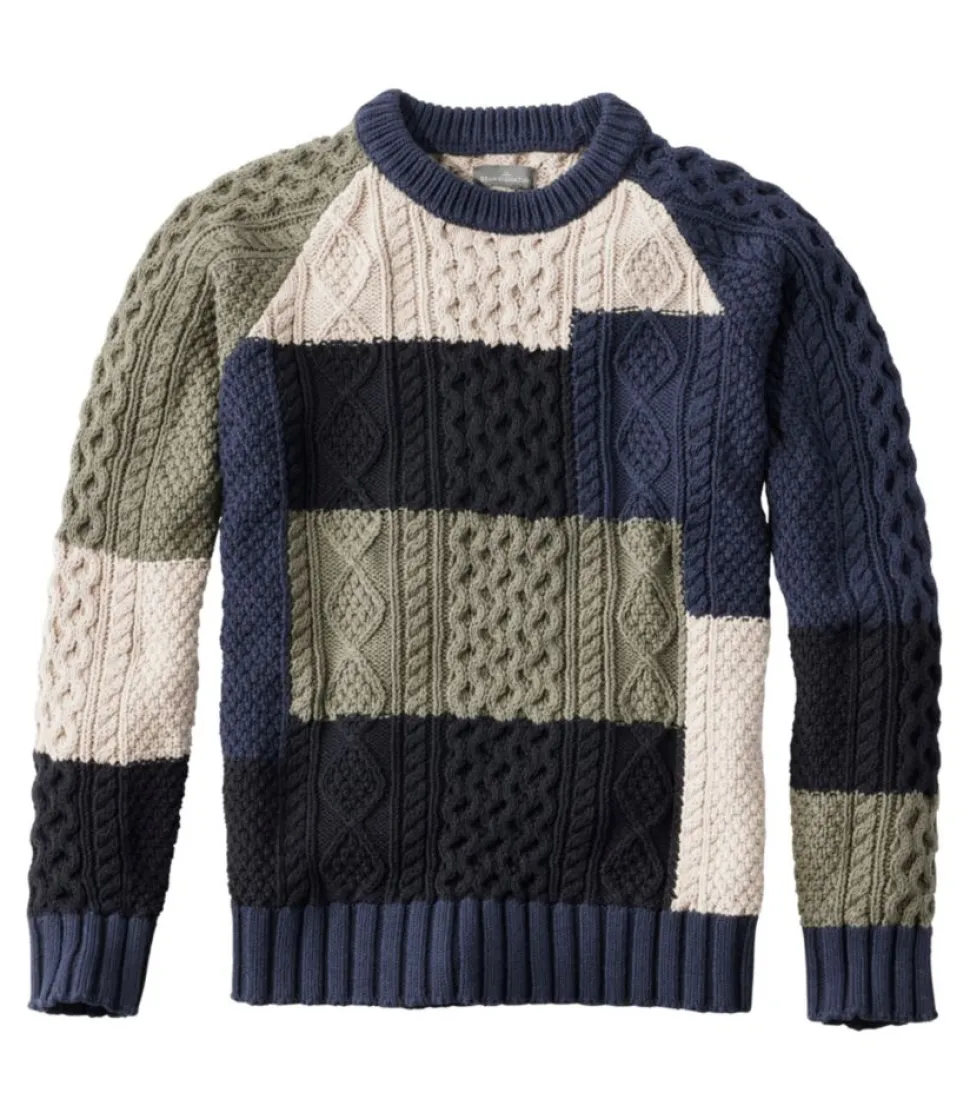 Online L.L.Bean "Men's Signature Cotton Fisherman Sweater, Crewneck, Colorblock" NavyColorblock