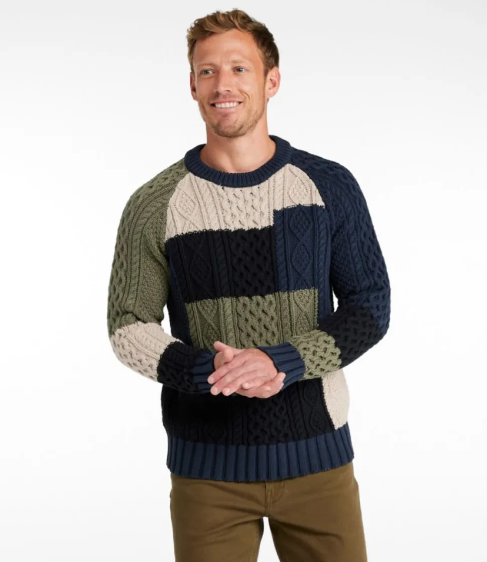 Online L.L.Bean "Men's Signature Cotton Fisherman Sweater, Crewneck, Colorblock" NavyColorblock