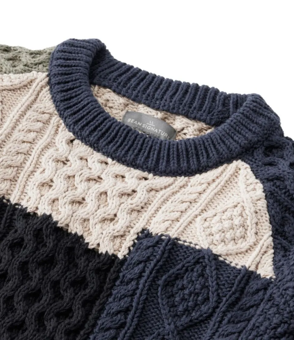 Online L.L.Bean "Men's Signature Cotton Fisherman Sweater, Crewneck, Colorblock" NavyColorblock