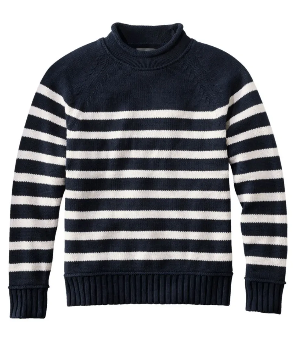 Shop L.L.Bean "Men's Signature Organic Cotton Rollneck Sweater, Stripe" Navy